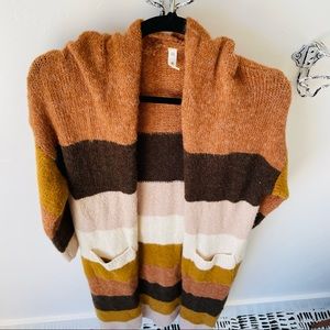 Amazing soft LONG open striped Wishlist sweater Sz L neutral horizontal stripes